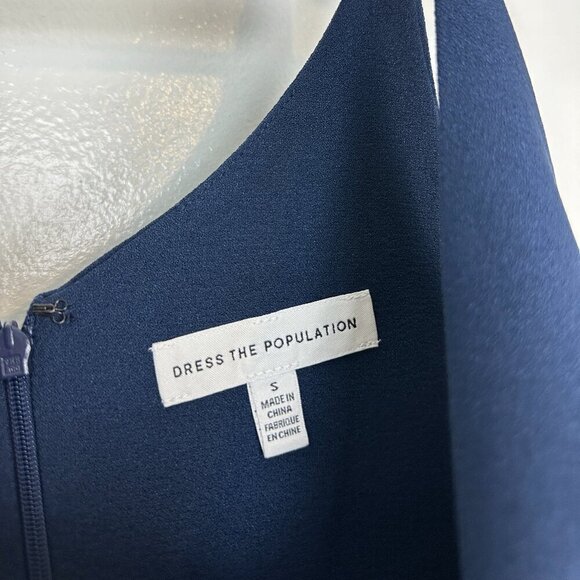 DRESS THE POPULATION Lyla Crepe Cocktail Dress Midnight Blue M Size Small - Picture 6 of 10